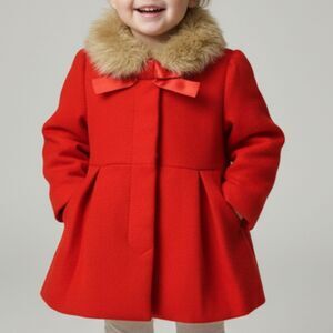 Janie & Jack Red Faux-Fur Holiday Coat 12–18M Baby Girl Winter Dress Jacket